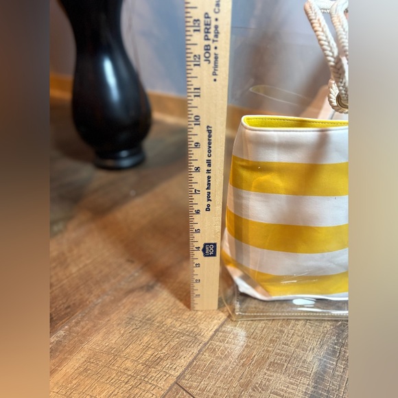 NWT J.McLaughlin Harper Clear Yellow Stripe Tote Stadium Beach Bag Rope - Picture 6 of 12